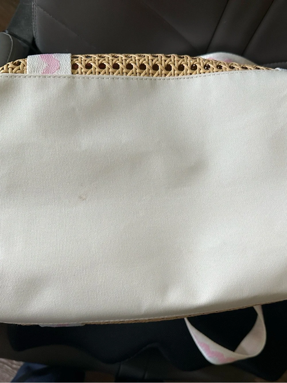Lilly Pulitzer Woven Straw Tote with Pink/ White Trim